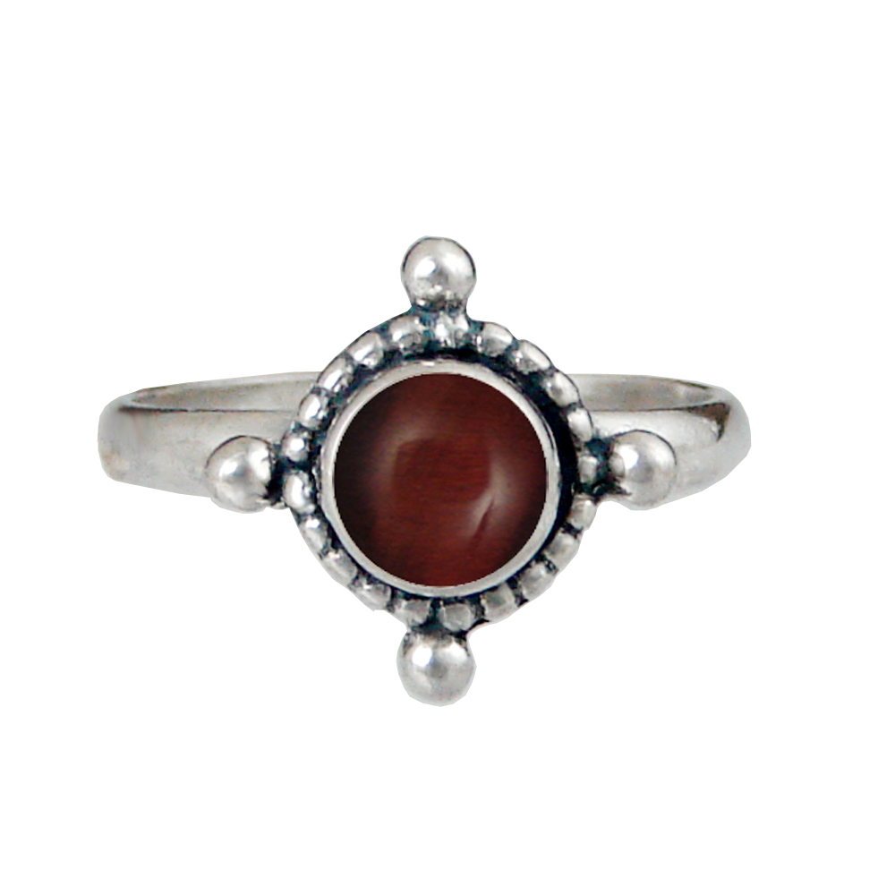 Sterling Silver Dainty Gemstone Ring With Red Tiger Eye Size 10
